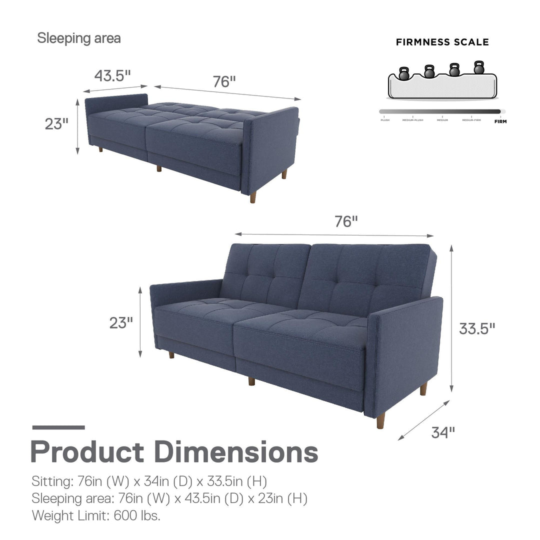 Andora Futon with Tufted Upholstery -  Navy Linen