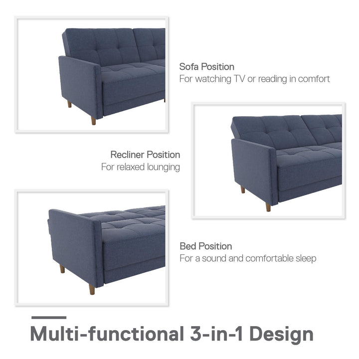 Coil Futon with Wooden Legs -  Navy Linen