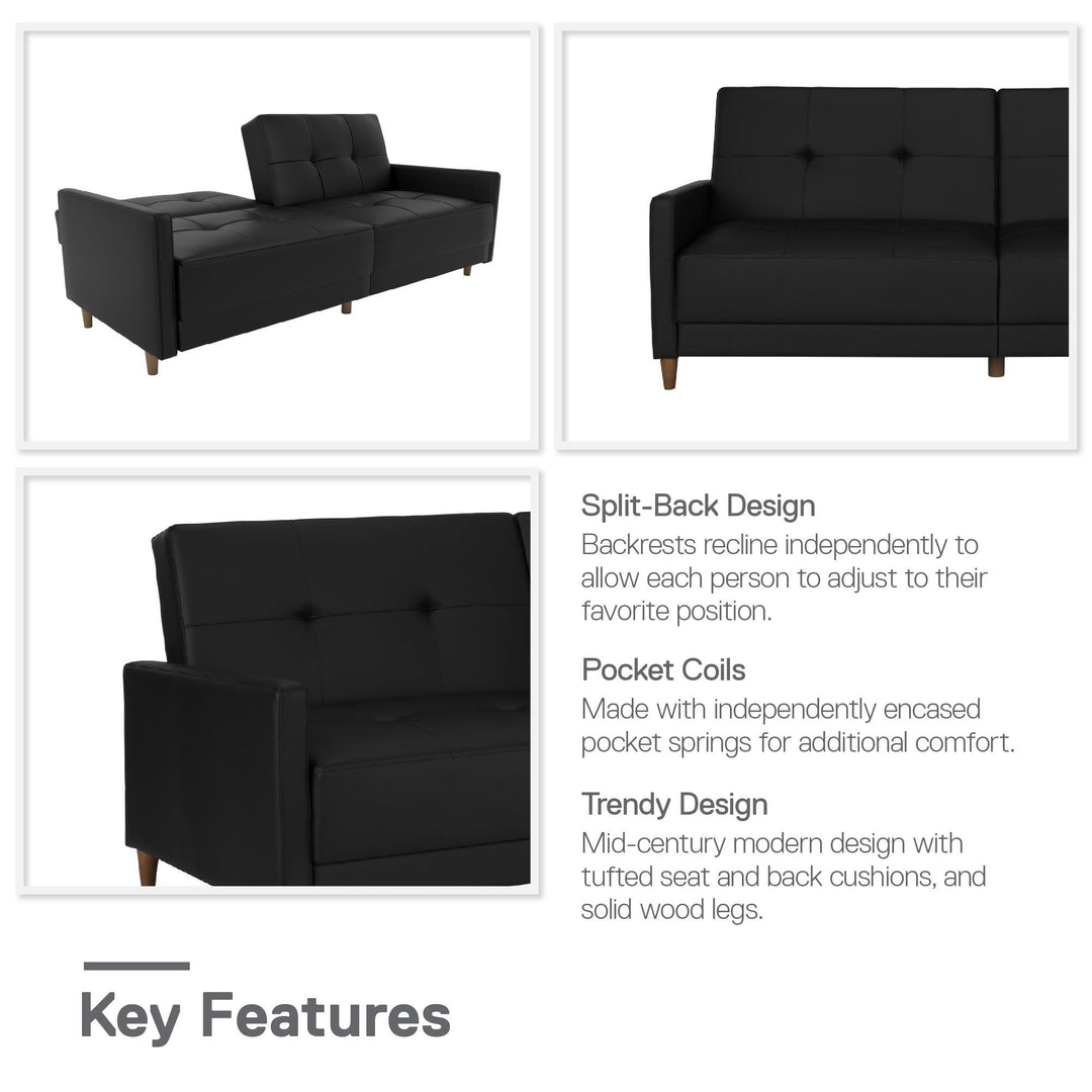 Best Coil Futon with Wooden Legs -  Black Faux Leather