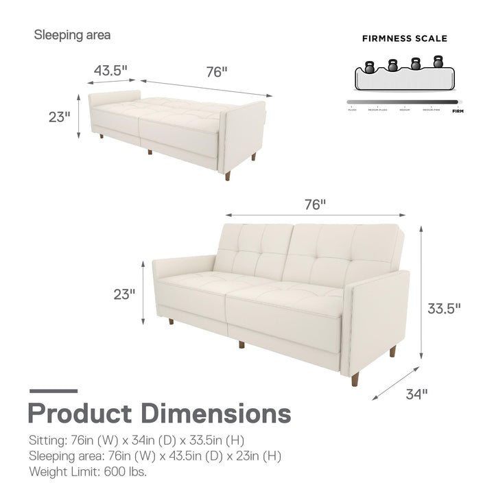 Coil Futon with Wooden Legs -  White Faux leather