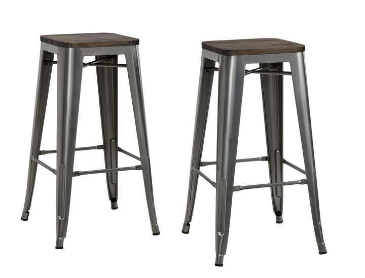 Fusion 30 Inch Metal Backless Bar Stool with Wood Seat, Set of 2  -  Antique Gun Metal