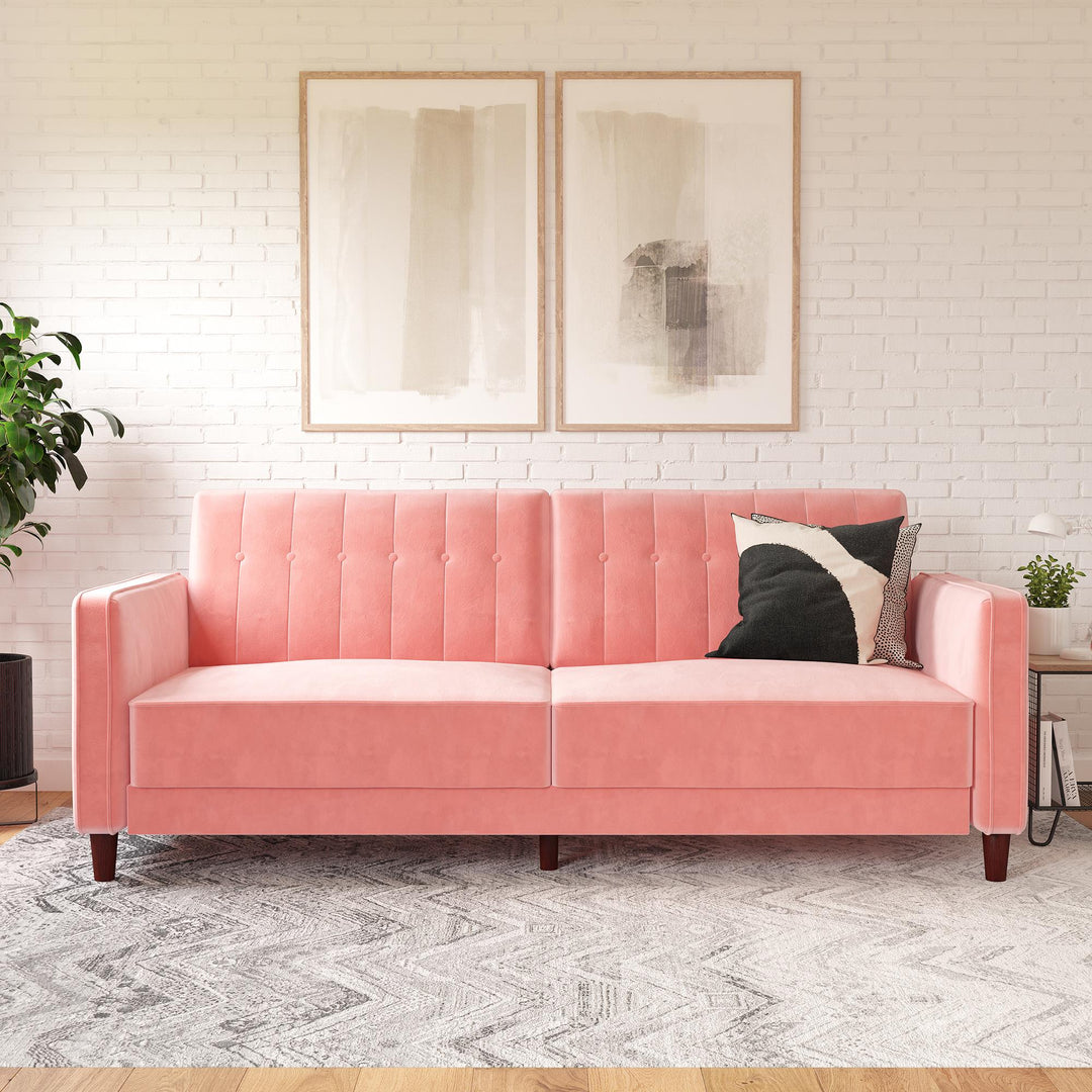Vertical Stitching and Button Tufting Futon -  Pink