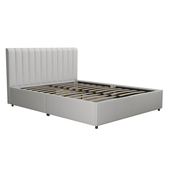 Upholstered bed with storage drawers -  Light Gray 