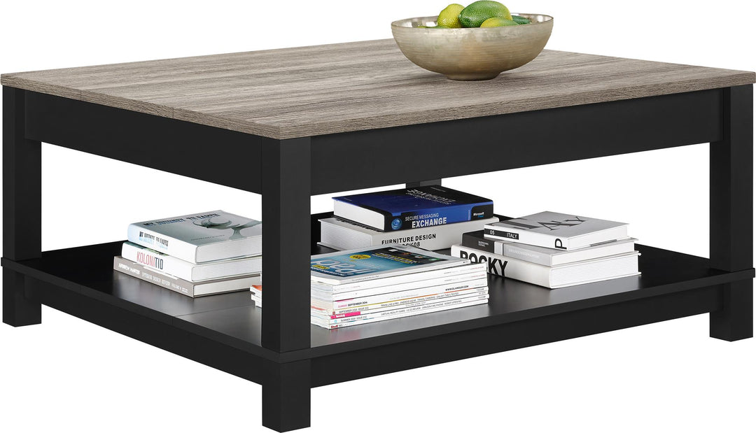 Carver Coffee Table with Storage Shelf -  Black