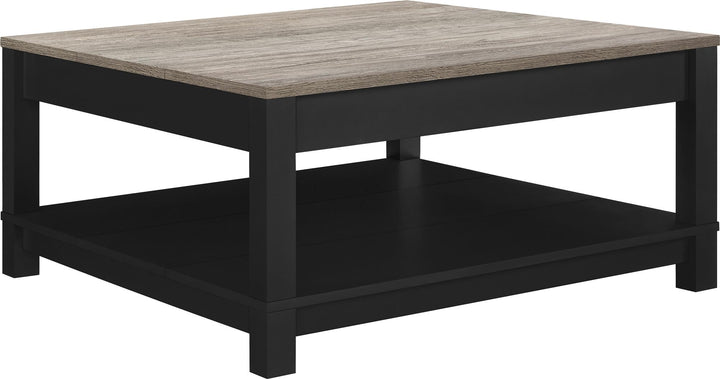 Carver Coffee Table with Bottom Magazine Storage Shelf  -  Black