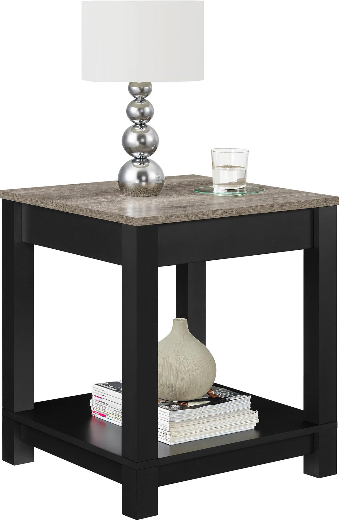 Modern Carver End Table with Magazine Shelf -  Black