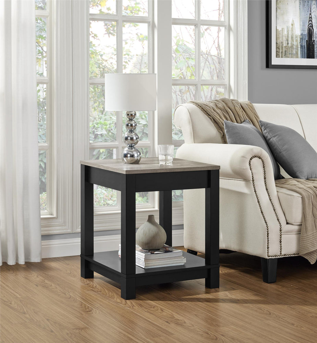 Carver End Table with Storage Shelf -  Black