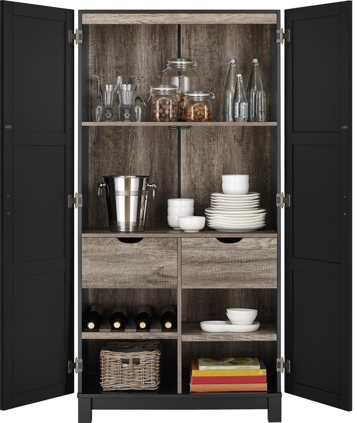 Carver 64” Multipurpose Storage Cabinet with 2 Drawers and 6 Shelves  -  Black