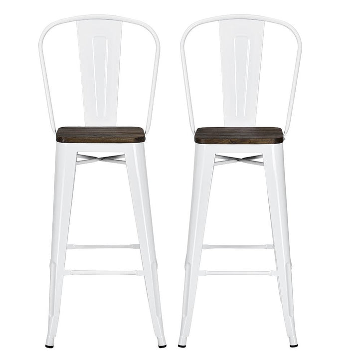 Luxor 30 Inch Metal Bar Stool with Wood Seat, Set of 2  -  White