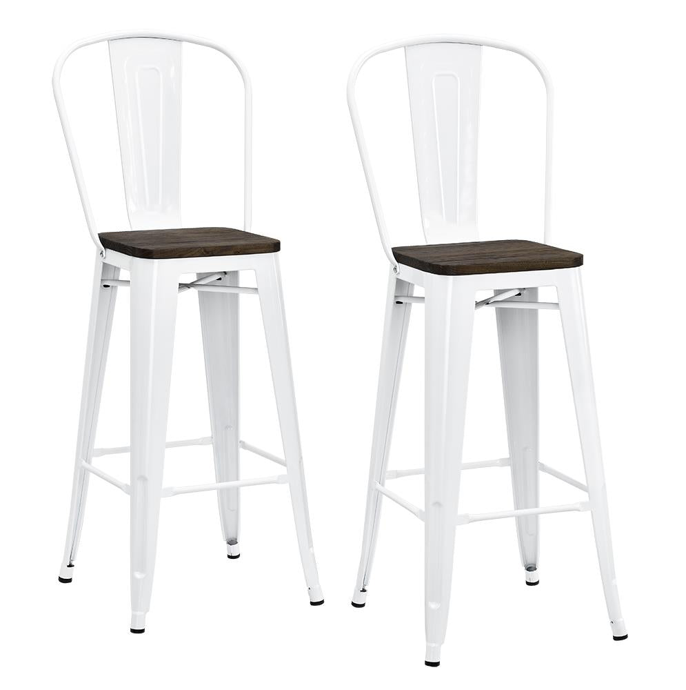 Industrial style wood and metal bar stools -  White
