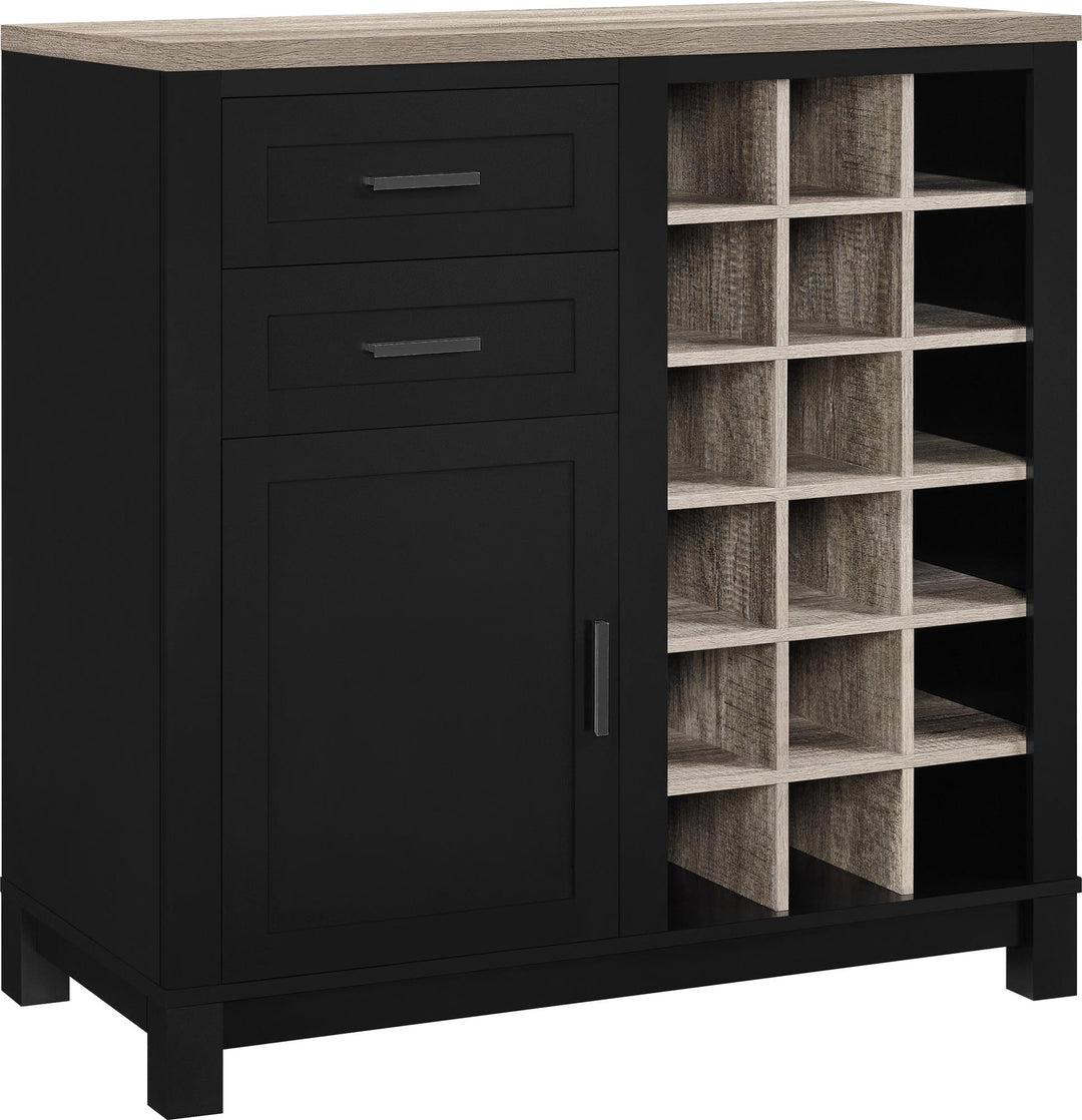 Carver Bar Cabinet with 2 Drawers and 18 Compartments  -  Black