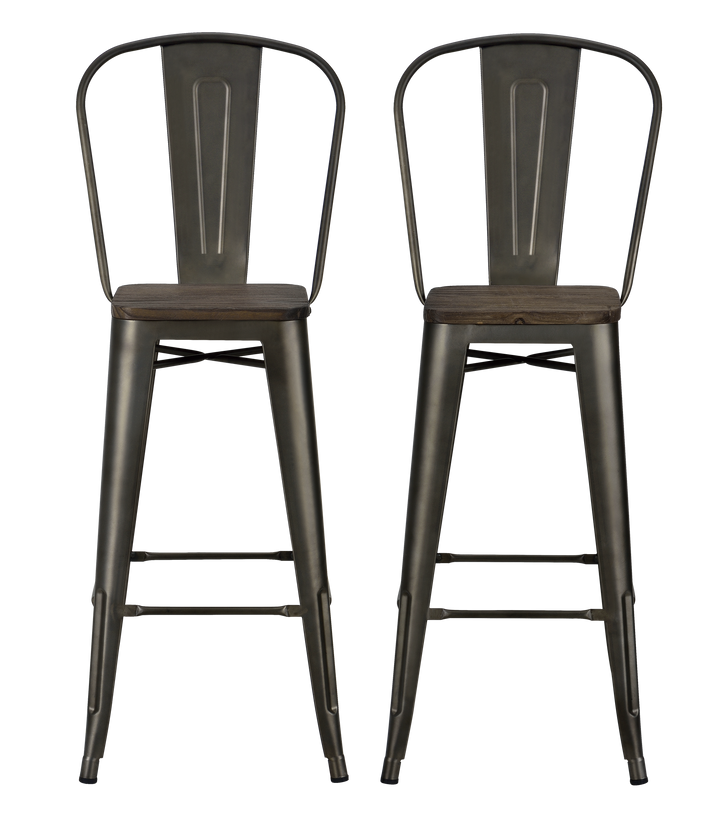Kitchen barstool set with wooden seat -  Copper