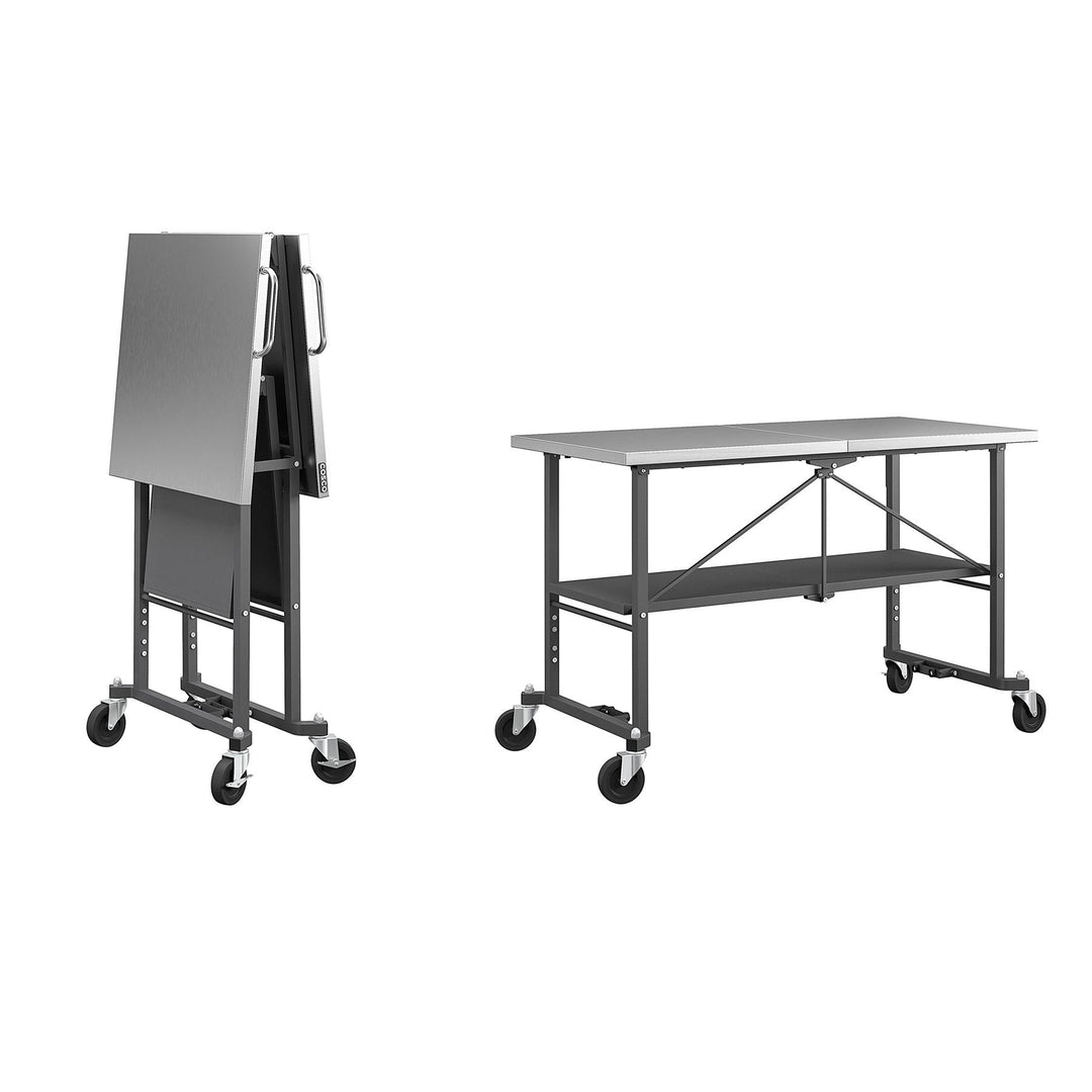 SmartFold Stainless Steel Folding Workbench on Wheels  -  Dark Gray 