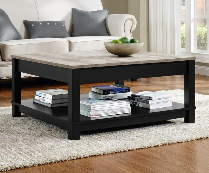 Carver Coffee Table with Magazine Storage -  Black
