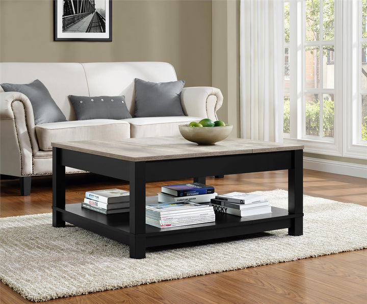 Coffee Table with Bottom Magazine Shelf -  Black