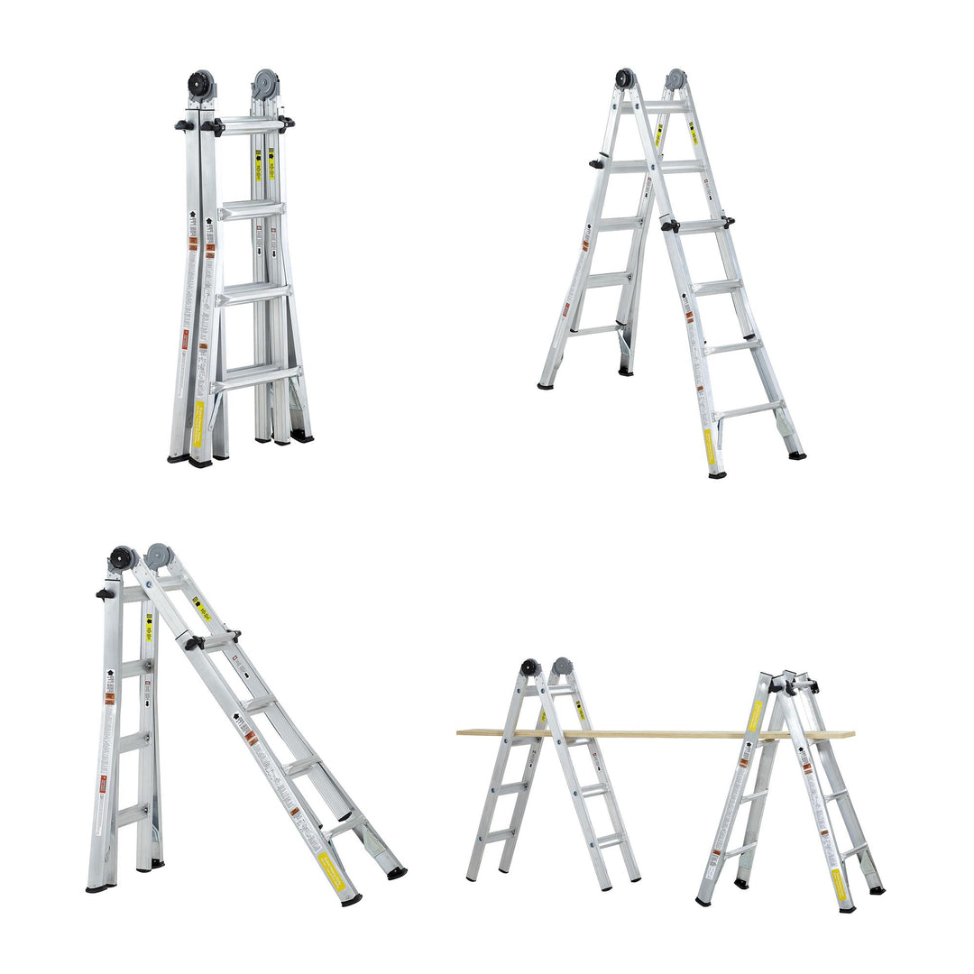 18 foot Max Reach Aluminum Telescoping Multi-Position Ladder - Silver - 18ft
