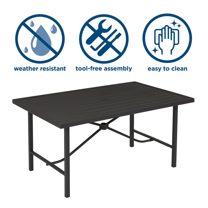 Rectangular Weather-Resistant Patio Dining Table with Standard Wmbrella Opening - Charcoal