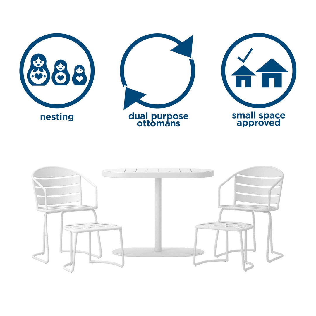 5 Piece Patio Dining Set with 2 Chairs and 2 Ottomans  -  White
