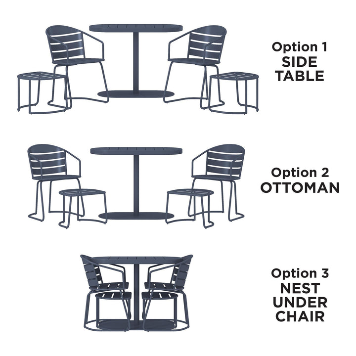 5 piece patio dining set with 2 chairs and 2 ottomans on sale -  Steel Gray