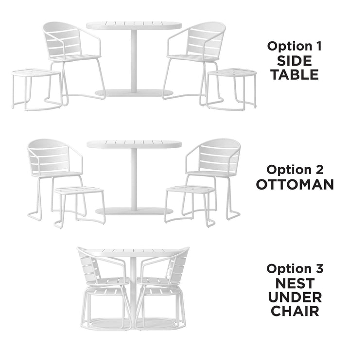5 piece patio dining set with chairs and ottoman storage features -  White