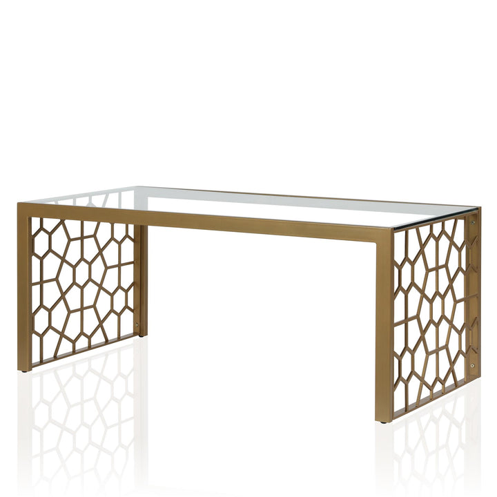 Juliette Glass Top Coffee Table with Cut Out Detailing - Brass
