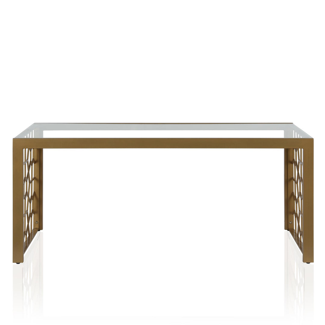 Juliette Glass Top Coffee Table with Cut Out Detailing - Brass