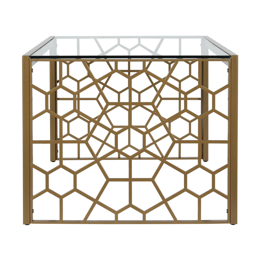 Juliette Glass Top Coffee Table with Cut Out Detailing - Brass