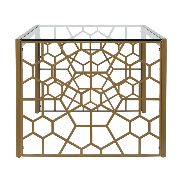 Juliette Glass Top Coffee Table with Cut Out Detailing - Brass