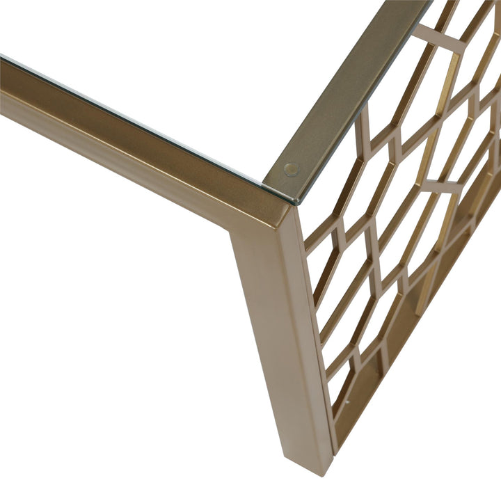 Juliette Glass Top Coffee Table with Cut Out Detailing - Brass