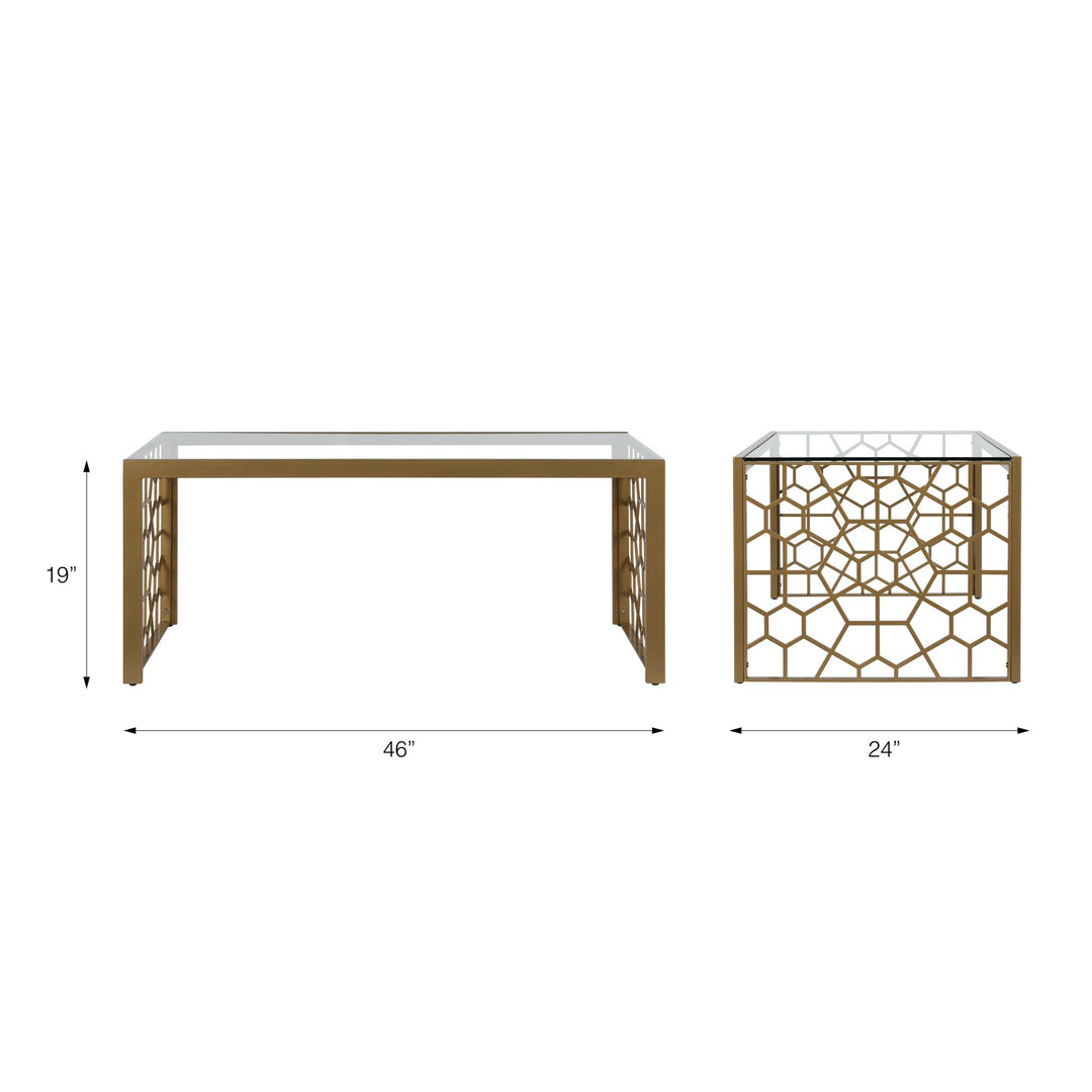 Juliette Glass Top Coffee Table with Cut Out Detailing - Brass