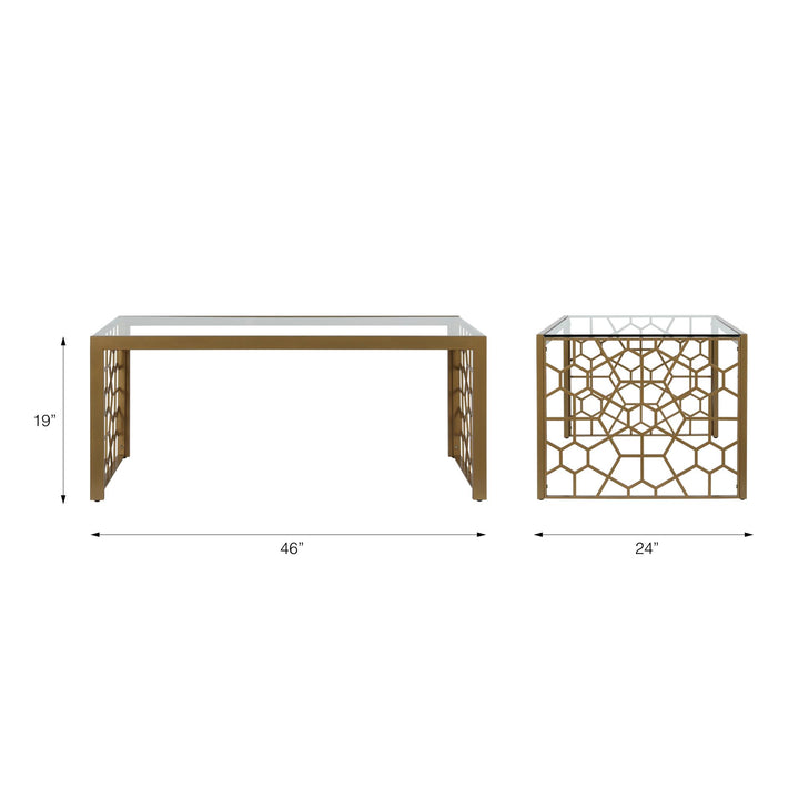 Juliette Glass Top Coffee Table with Cut Out Detailing - Brass