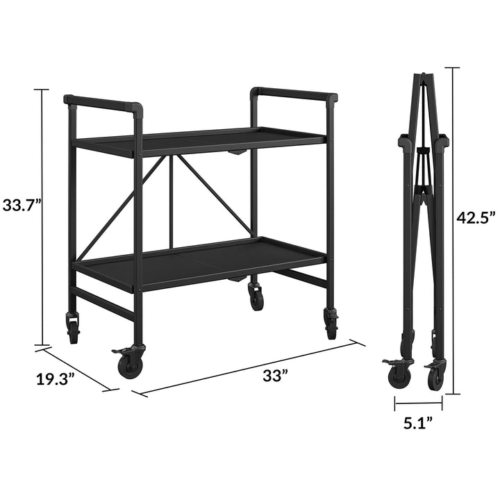 Outdoor Folding Serving Cart with 2 Shelves - Black - Solid Shelf