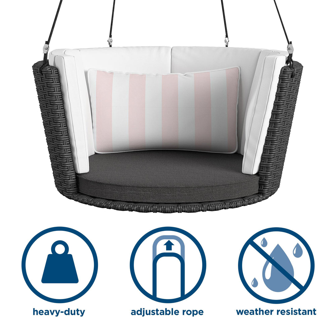 Sally Patio Hanging Wicker Swing with Cushions - Light Pink - Standard Swing