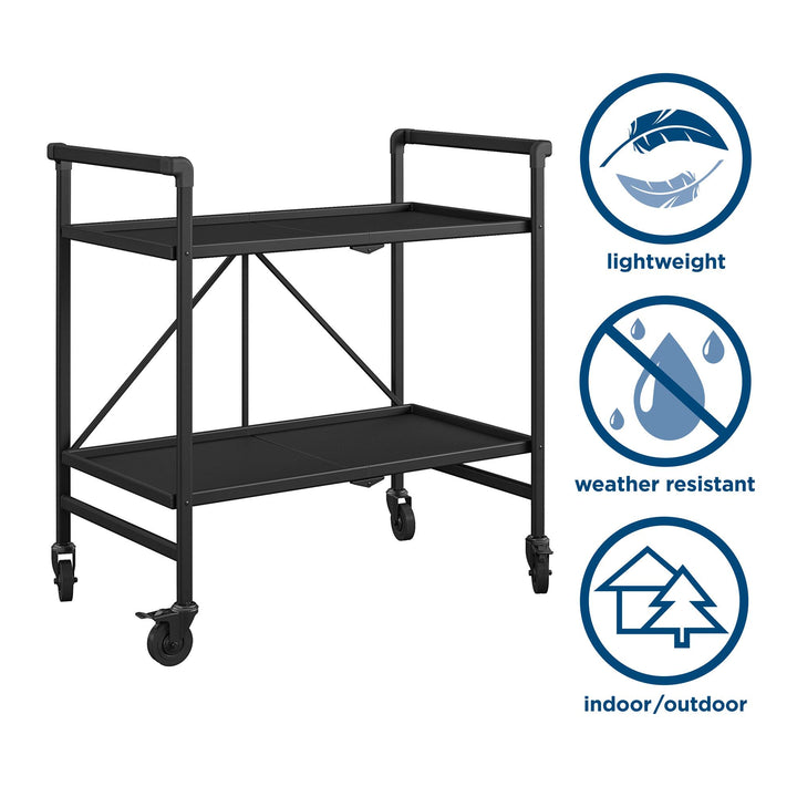 Outdoor Folding Serving Cart with 2 Shelves - Black - Solid Shelf