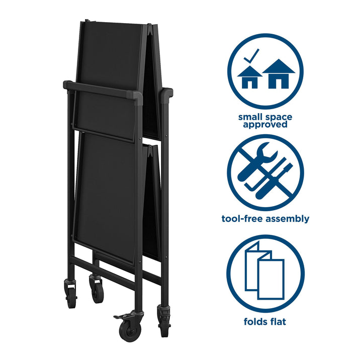 Outdoor Folding Serving Cart with 2 Shelves - Black - Solid Shelf