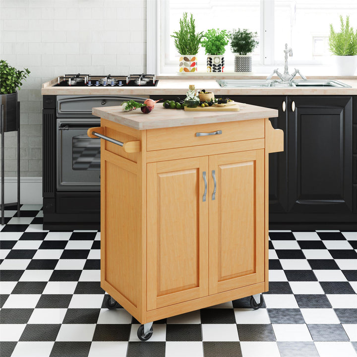 Solid wood top kitchen cart -  Natural