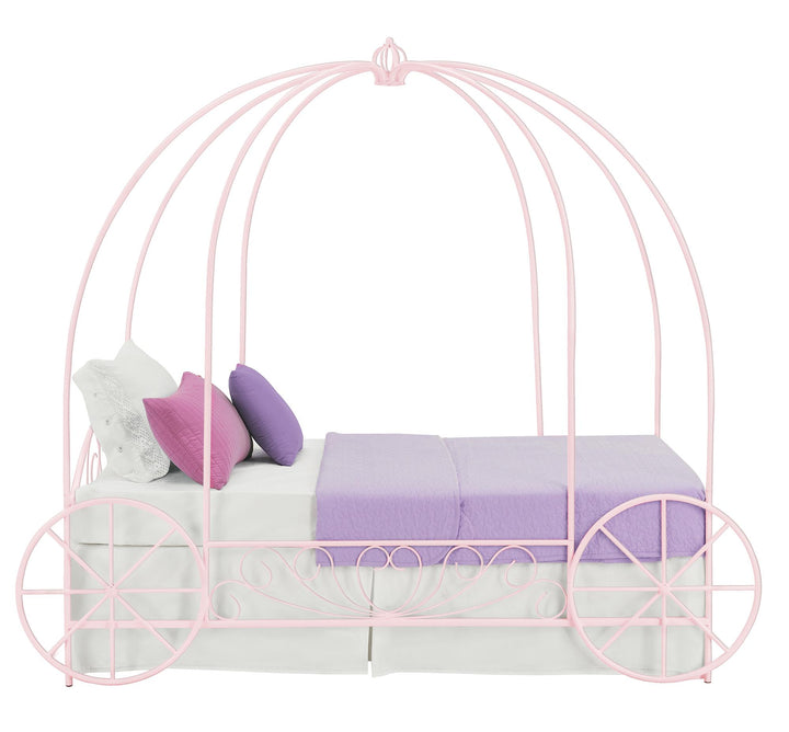 Twin Carriage Bed with Scrolled Design -  Pink  -  Twin