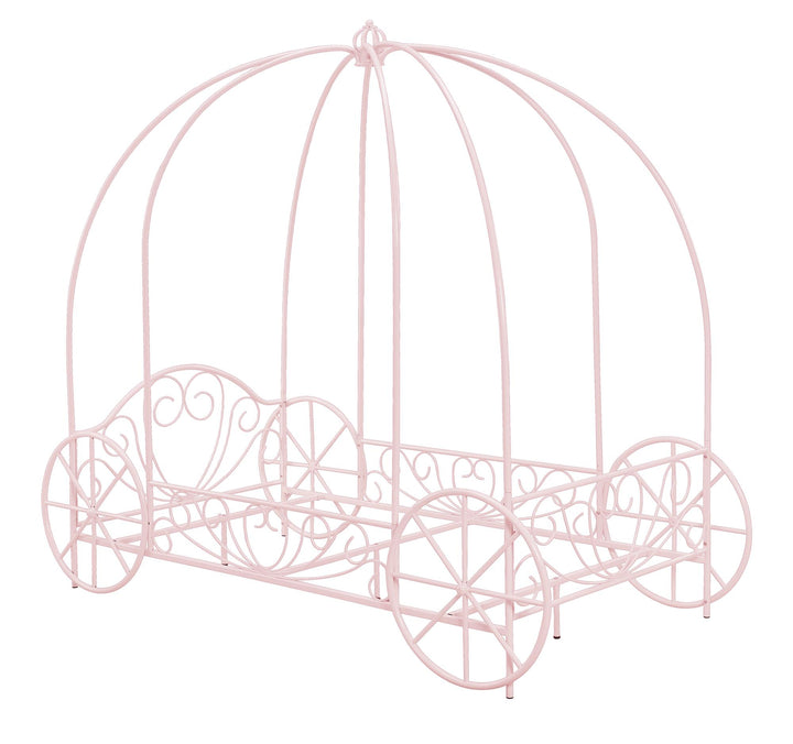 Metal Twin Carriage Bed Whimsical and Scrolled Design  -  Pink  -  Twin