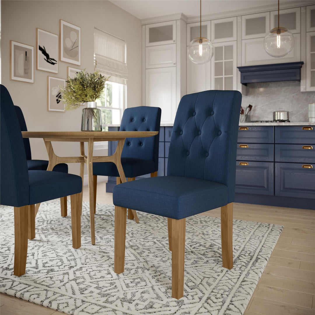 Upholstered Dining Chair with Solid Wood Frame -  Navy