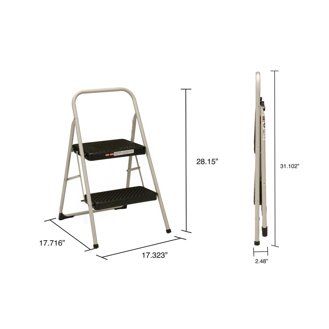 2-Step Household Folding Steel Step Stool - Cool Gray Frame/Black Steps/Di - 2 Step