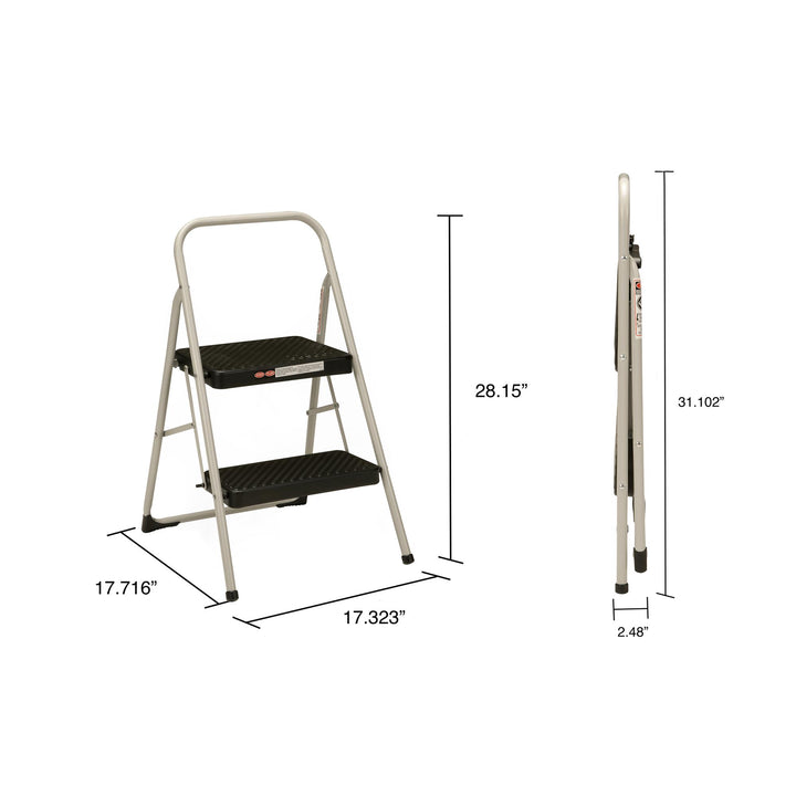 2-Step Household Folding Steel Step Stool - Cool Gray Frame/Black Steps/Di - 2 Step