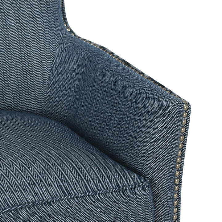 Upholstered Club Accent Chair with Trim Nail Head Reva -  Blue