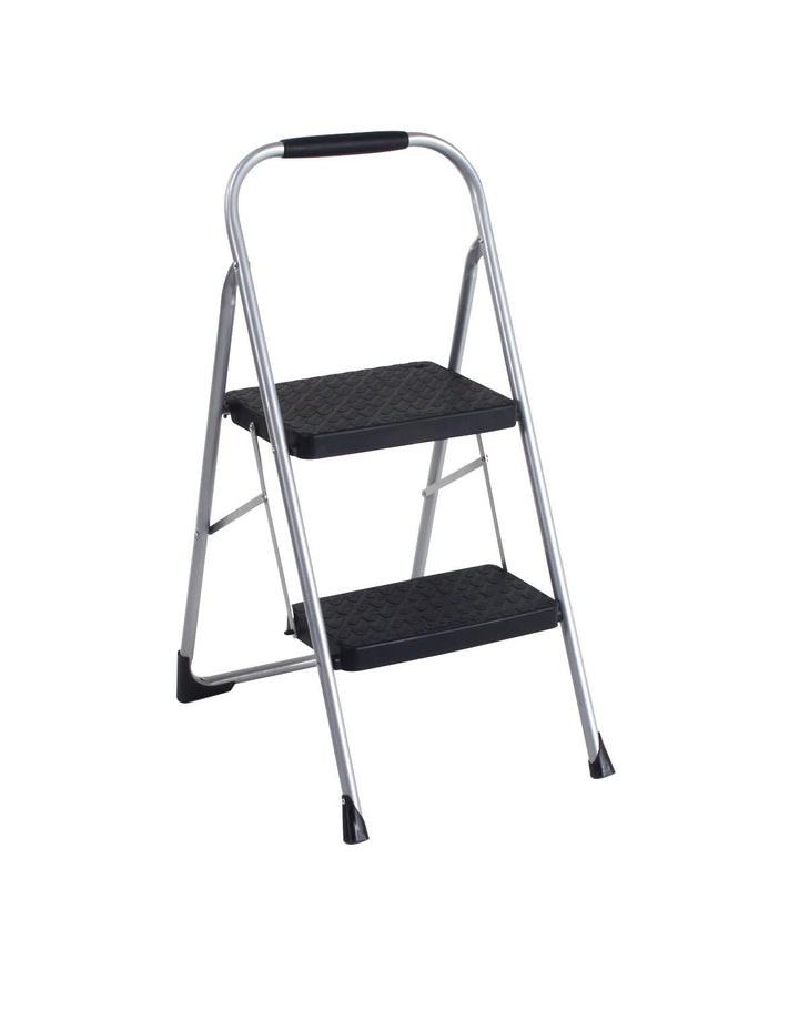 2 Step Steel Folding Step Stool with Slip-Resistant Treads - Platinum/Black - 1-Pack