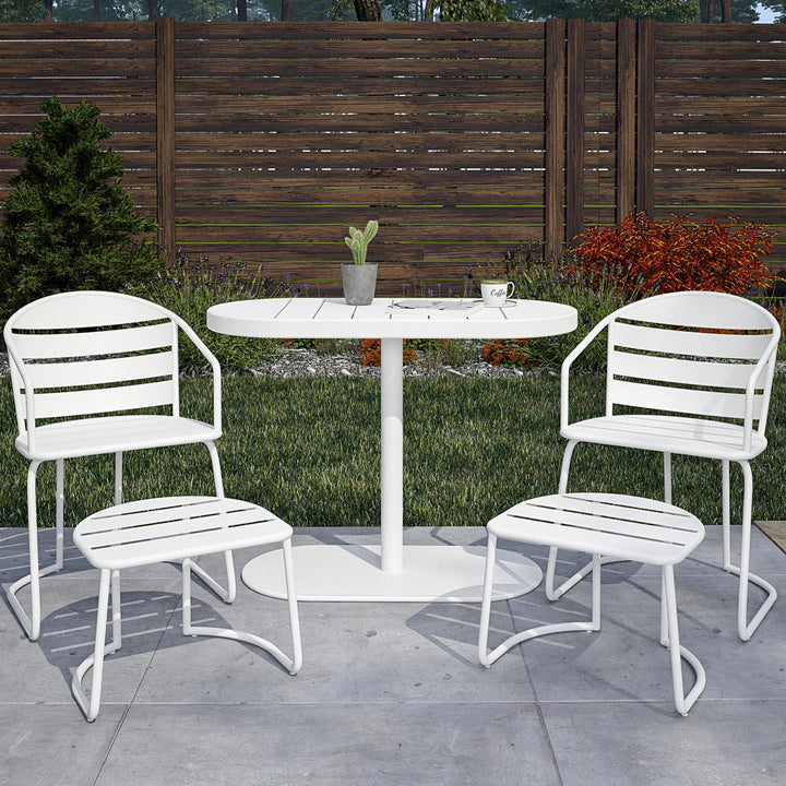 How to style a 5 piece patio dining set with chairs and ottomans -  White
