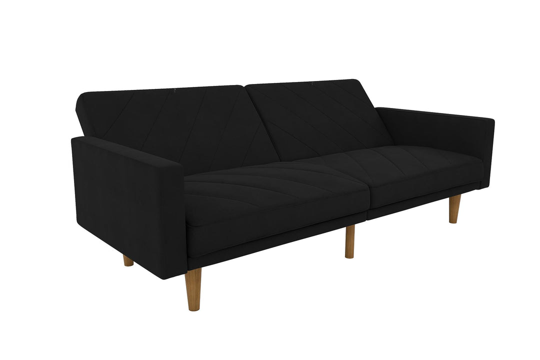 Paxson Futon with Solid Wood Legs and Diagonal Design - Black