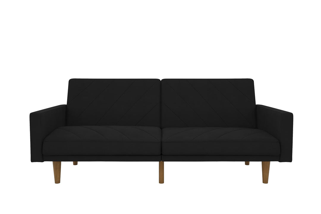 Paxson Futon with Solid Wood Legs and Diagonal Design - Black