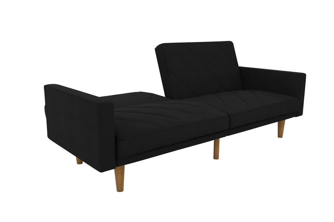 Paxson Futon with Solid Wood Legs and Diagonal Design - Black