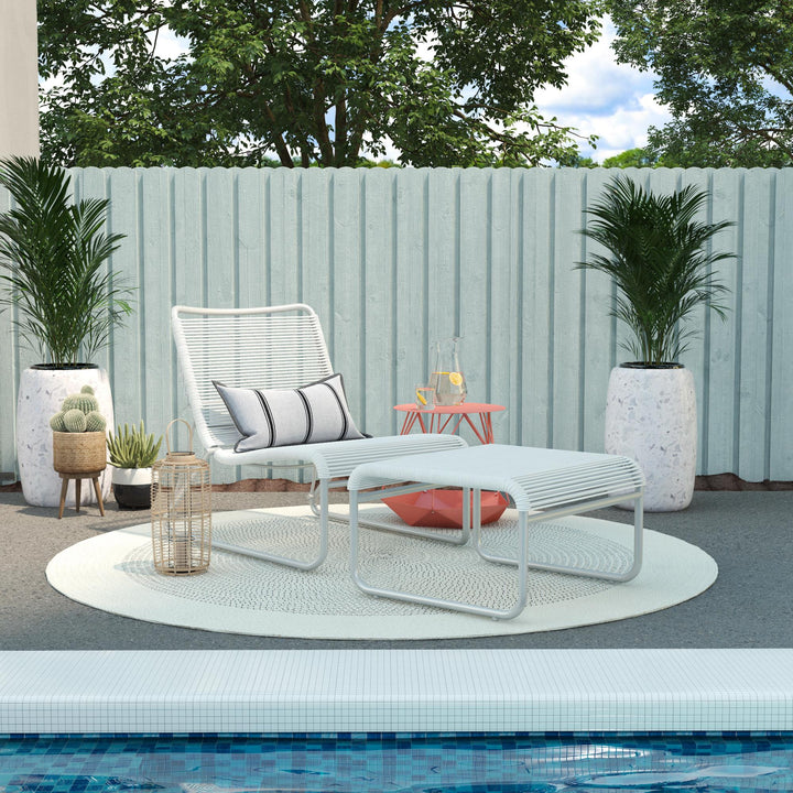 Lita 2 Piece Patio Lounge and Ottoman Set - White