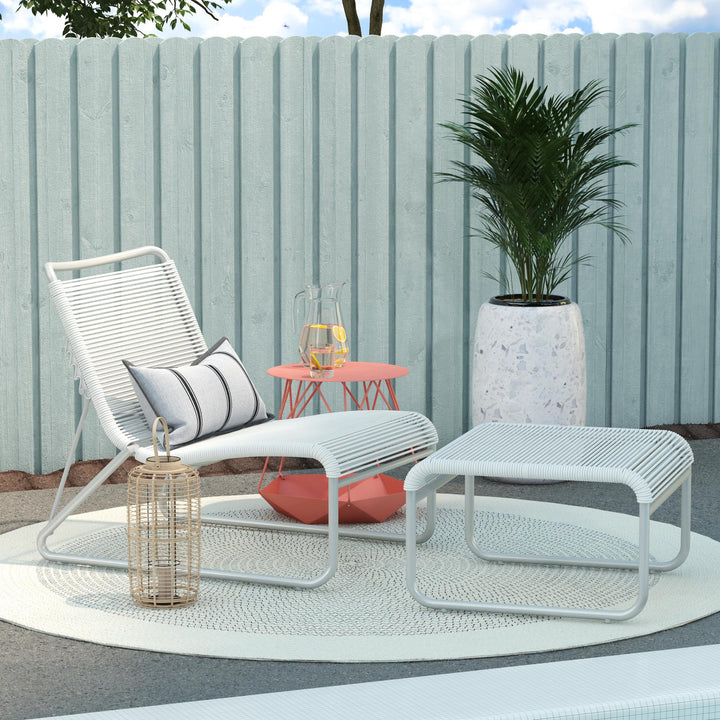 Lita 2 Piece Patio Lounge and Ottoman Set - White