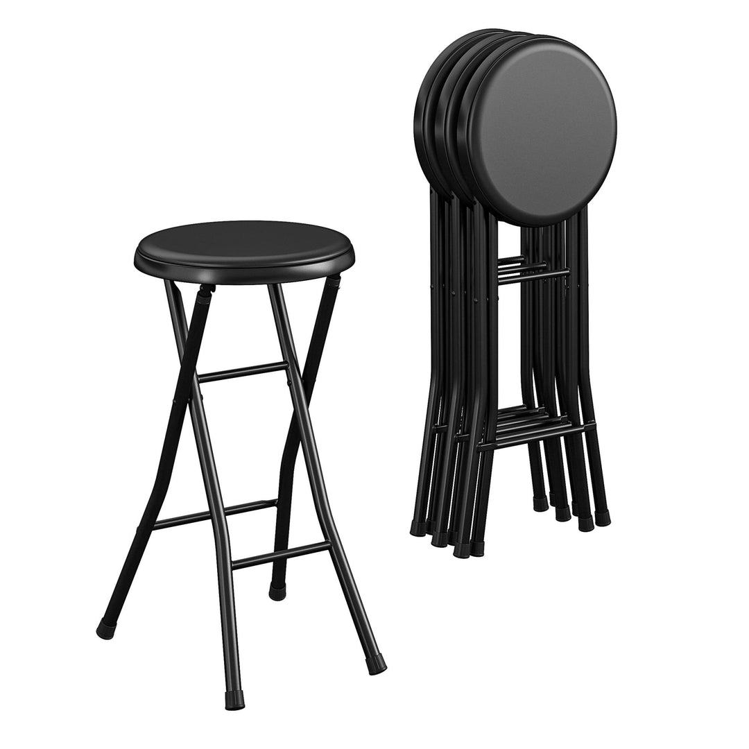 24 Inch Vinyl Padded Folding Stool with 200 lb Weight Capacity, Set of 4  -  Black 